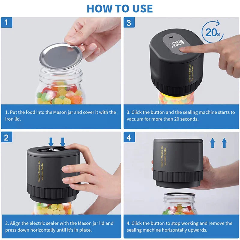 Electric Mason Jar Vacuum Sealer Kit Cordless Automatic Jar Sealer Set for Food