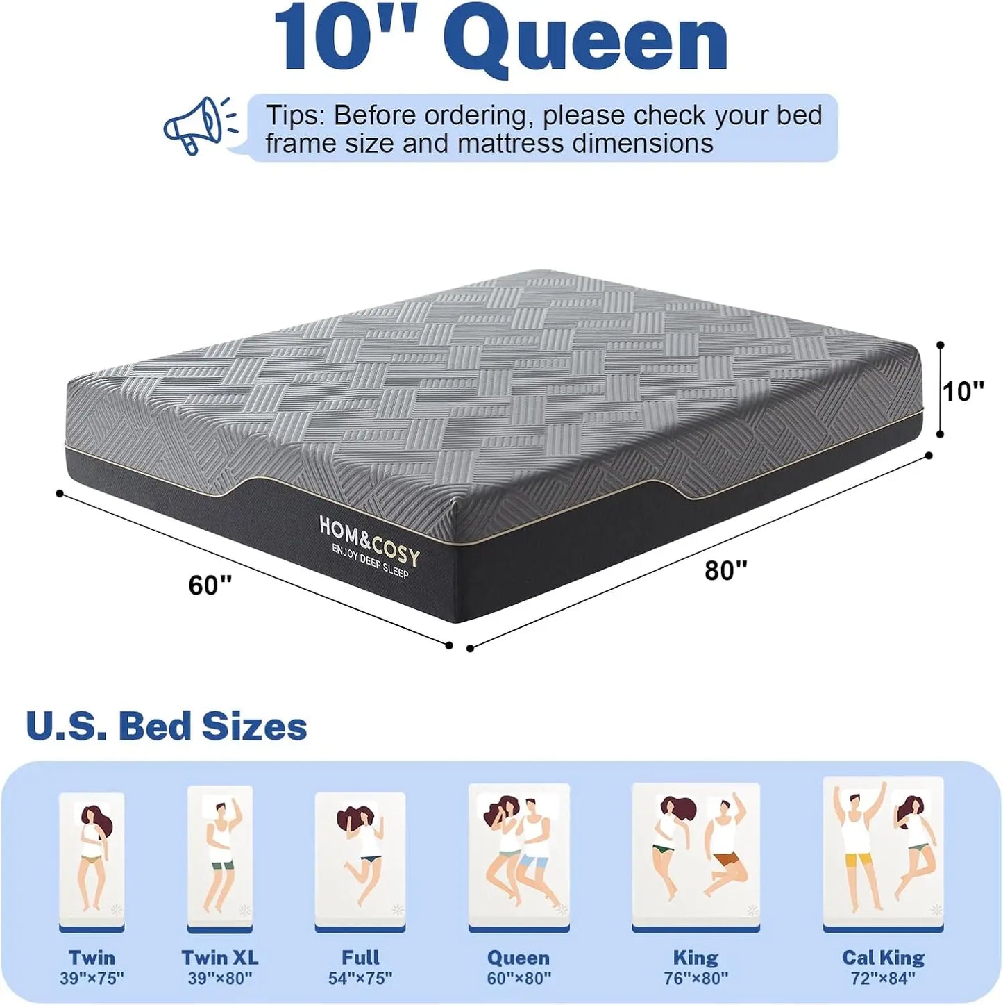 Colchón Queen Size Hcore de 10 pulgadas, gel refrescante de lujo