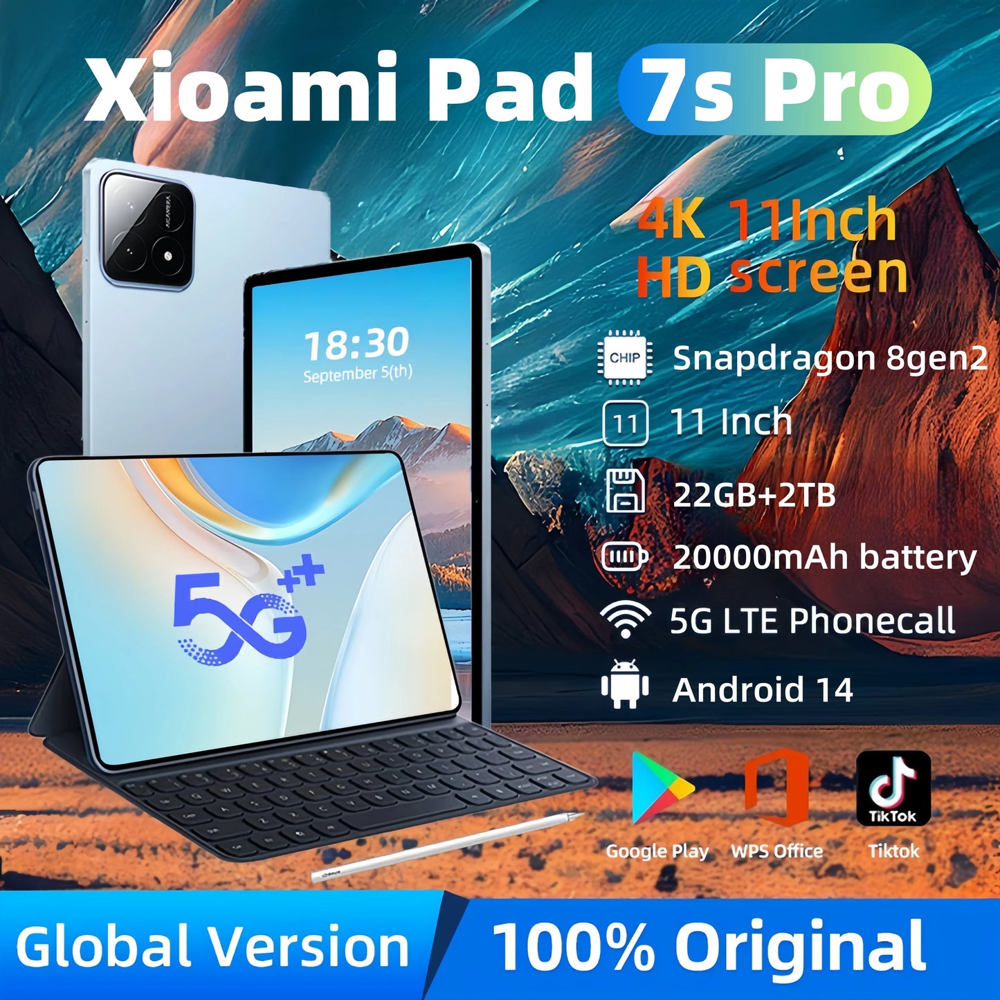 2025 New Tablet PC Pad 7S Pro Original Global Edition snapdragon 22GB+2TB 5G TabletDual SlM WlFl tablet 8gen2Android 14 HD 4K