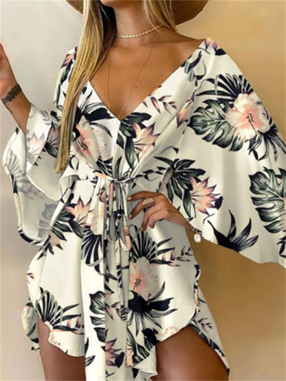 Vestido de estampado de mujer sexy con cuello en V