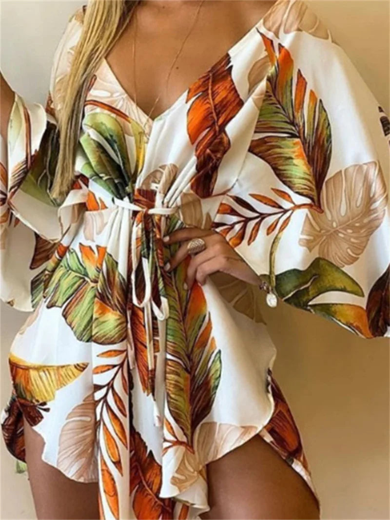Vestido de estampado de mujer sexy con cuello en V