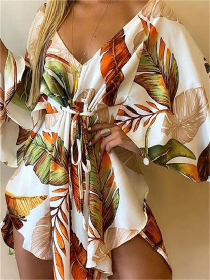 Vestido de estampado de mujer sexy con cuello en V