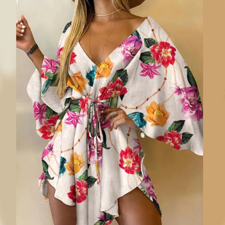 Vestido de estampado de mujer sexy con cuello en V