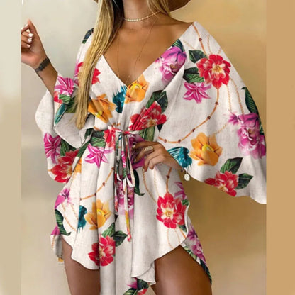 Vestido de estampado de mujer sexy con cuello en V