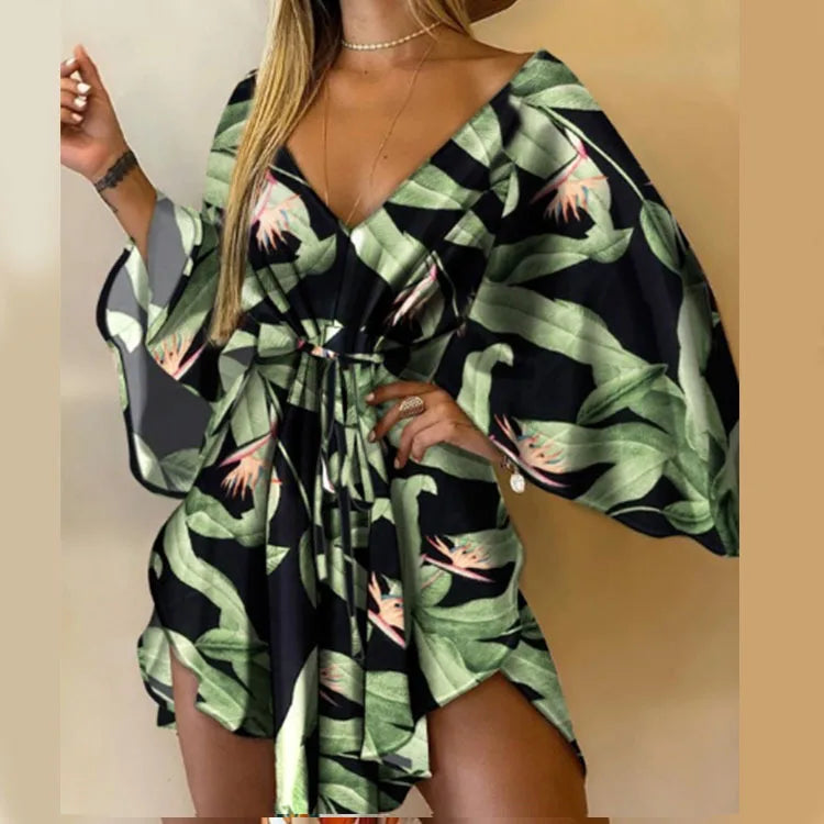 Vestido de estampado de mujer sexy con cuello en V