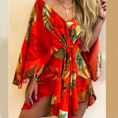 Vestido de estampado de mujer sexy con cuello en V