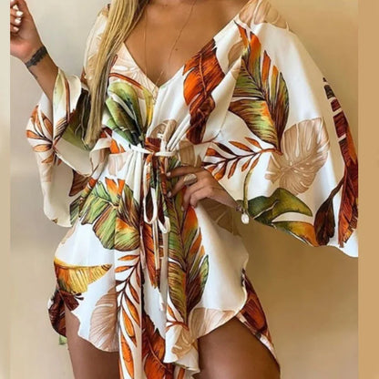 Vestido de estampado de mujer sexy con cuello en V