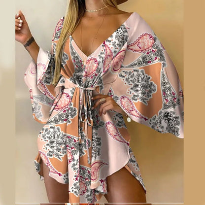 Vestido de estampado de mujer sexy con cuello en V