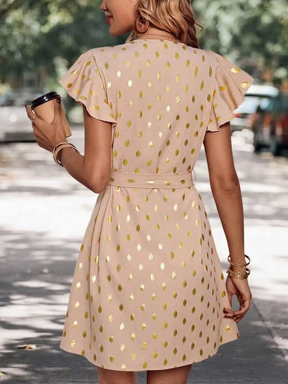 Elegante vestido casual de mujer Pequeño escote en V Cinturón
