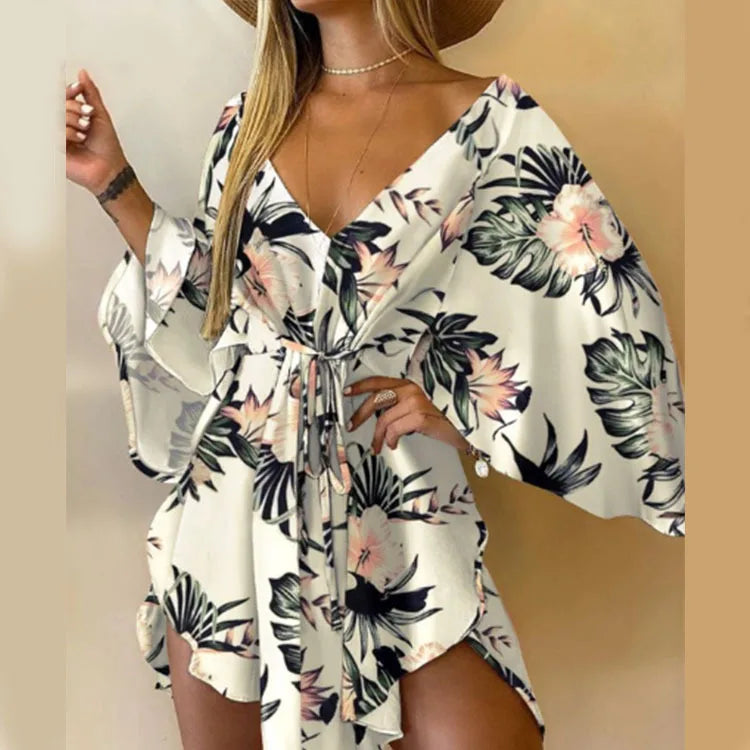 Vestido de estampado de mujer sexy con cuello en V