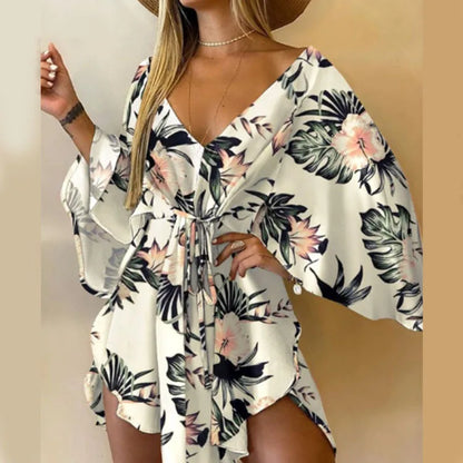 Vestido de estampado de mujer sexy con cuello en V
