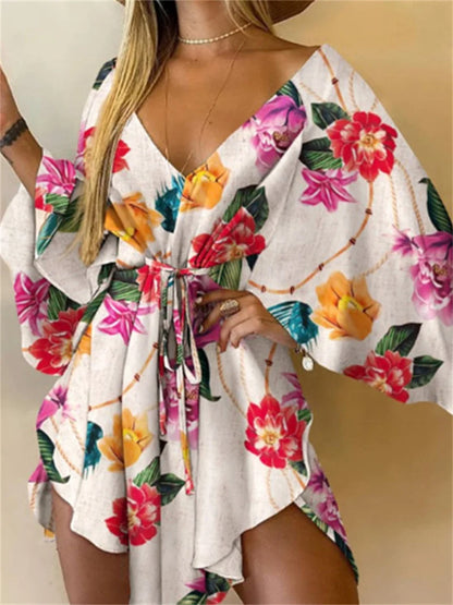 Vestido de estampado de mujer sexy con cuello en V