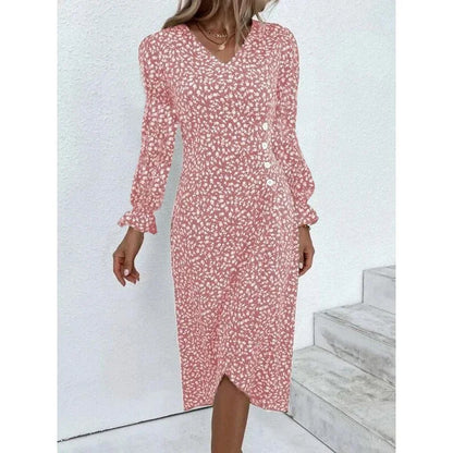 Elegante vestido midi floral plisado en forma de H femenino Escote en V