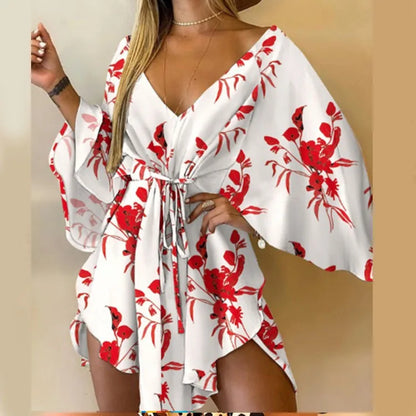 Vestido de estampado de mujer sexy con cuello en V