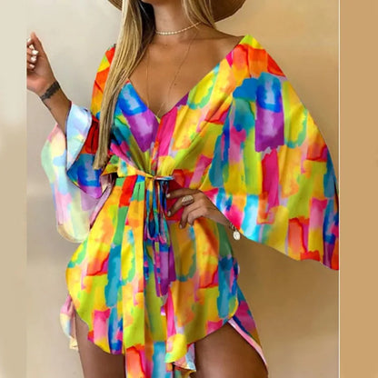 Vestido de estampado de mujer sexy con cuello en V
