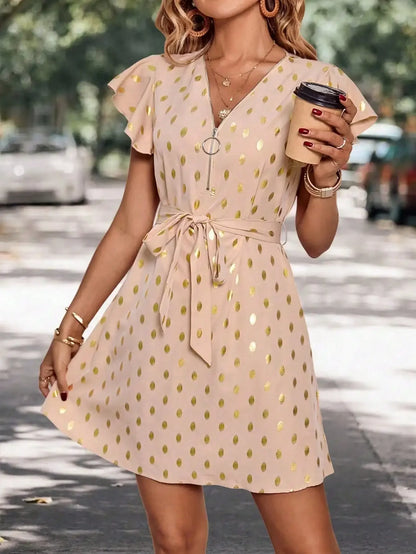 Elegante vestido casual de mujer Pequeño escote en V Cinturón