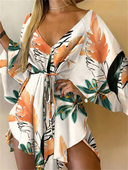 Vestido de estampado de mujer sexy con cuello en V