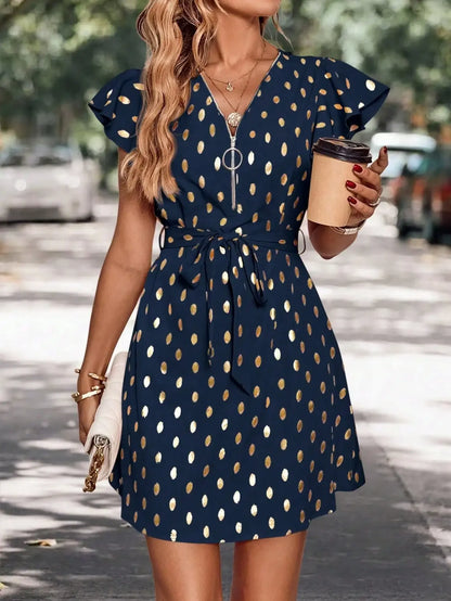 Elegante vestido casual de mujer Pequeño escote en V Cinturón