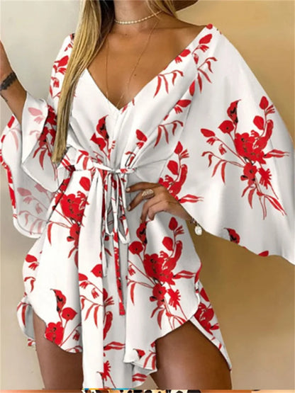 Vestido de estampado de mujer sexy con cuello en V
