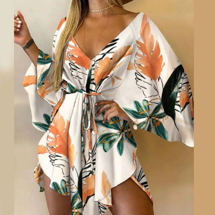 Vestido de estampado de mujer sexy con cuello en V